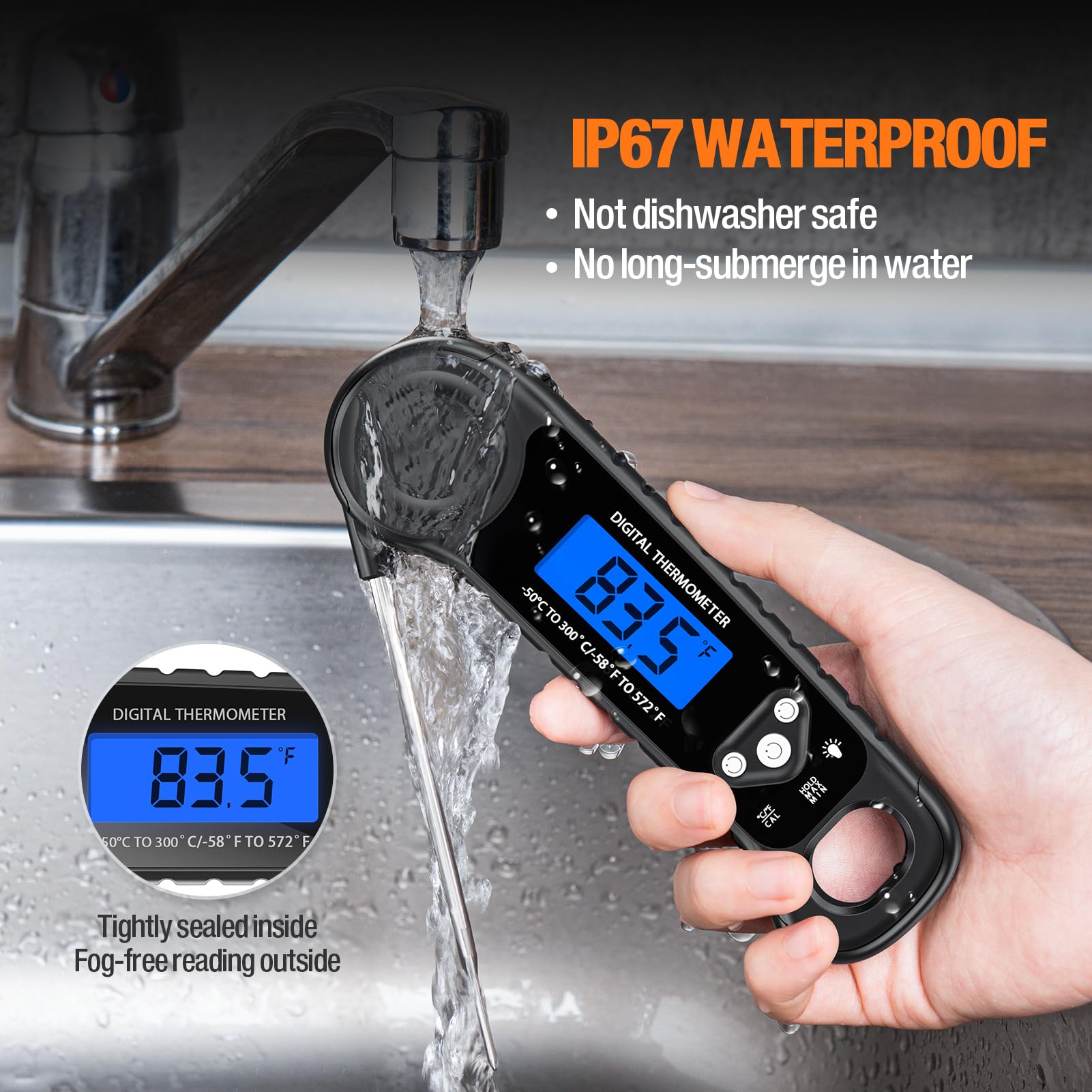 Ammzo Meat Thermometer Digital, Instant Read Food Thermometer - Waterproof W/Backlight For Cooking, Candy, Deep Fry, Bbq, Grill,